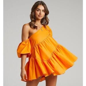 Showpo. Harleen Puff Off the Shoulder Orange Mini Dress Size 6